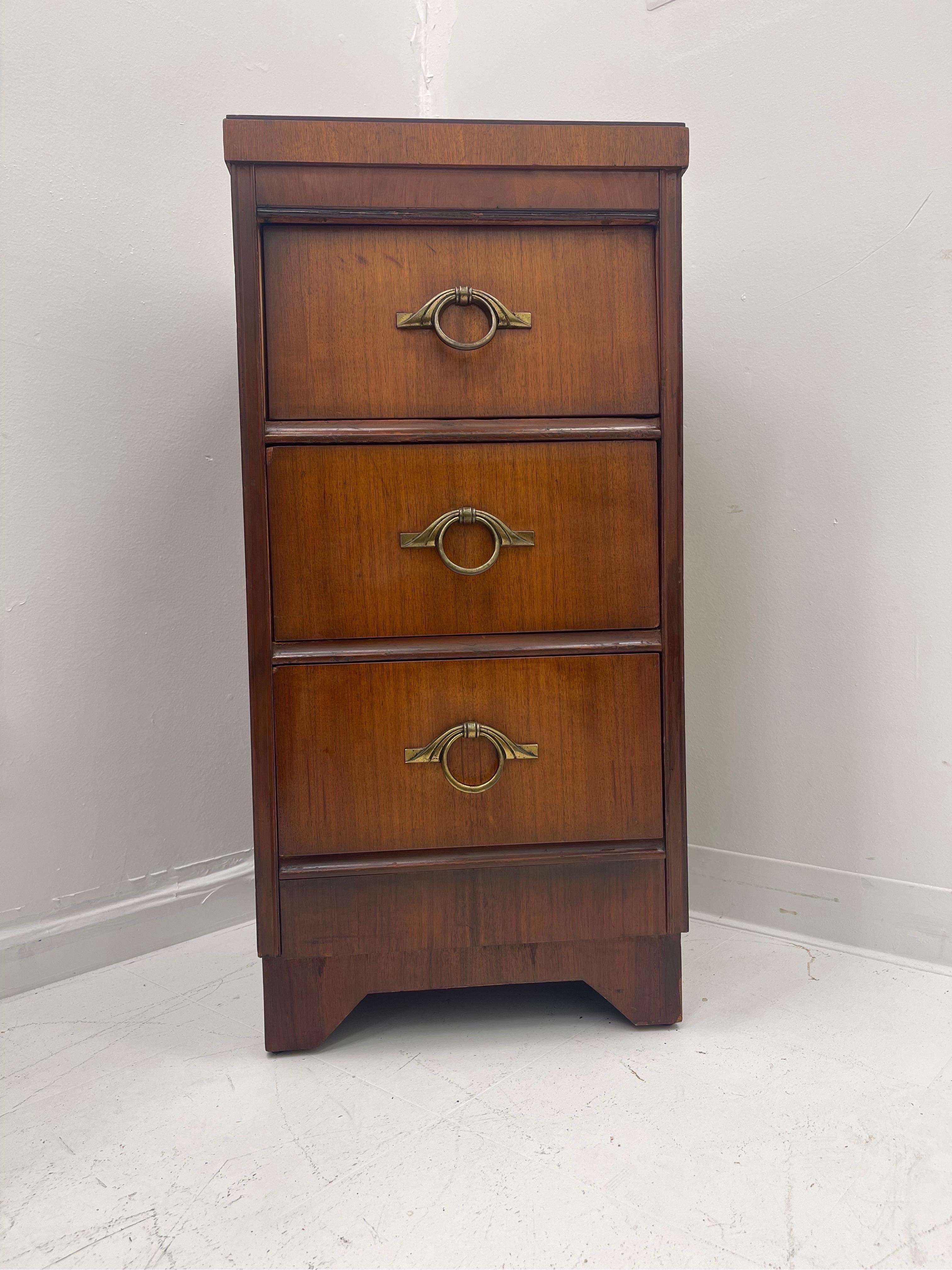 Vintage Mid-Century Modern dresser cabinet storage drawers 

Dimensions. 17 W ; 35 H ; 19 1/4 D.