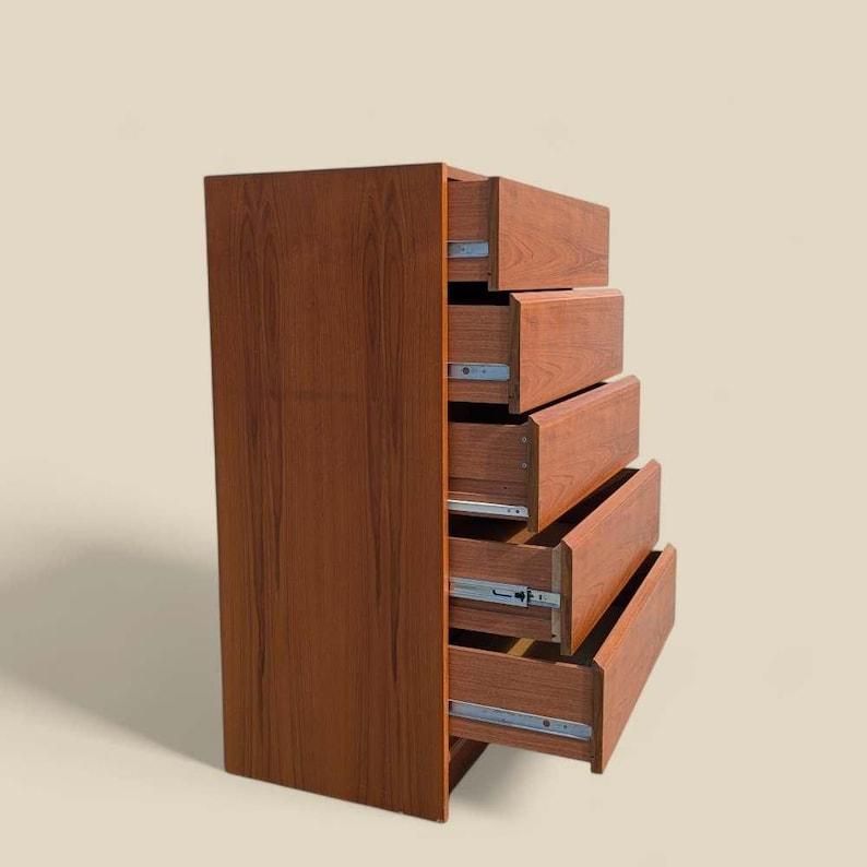 Vintage Dresser, Danish Mid Century, Teak, MCM, Tallboy, Five Drawers, Bedroom For Sale 2