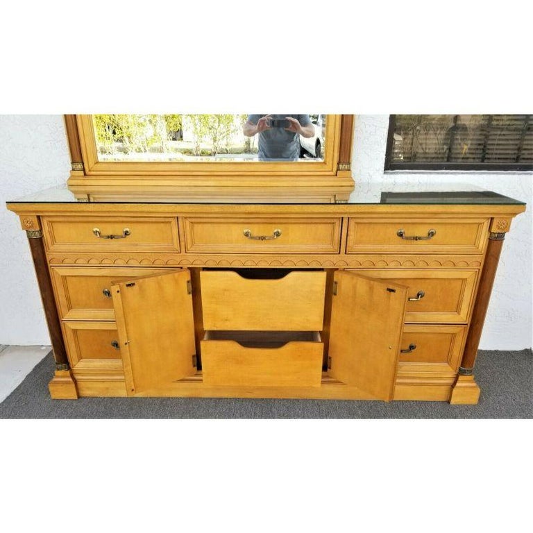 Vintage Dresser with Matching Mirror and Custom Glass Top by Stanley