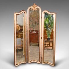 Vintage Dressing Mirror, Continental, Gilt, 3 Panel Room Divider, Privacy Screen
