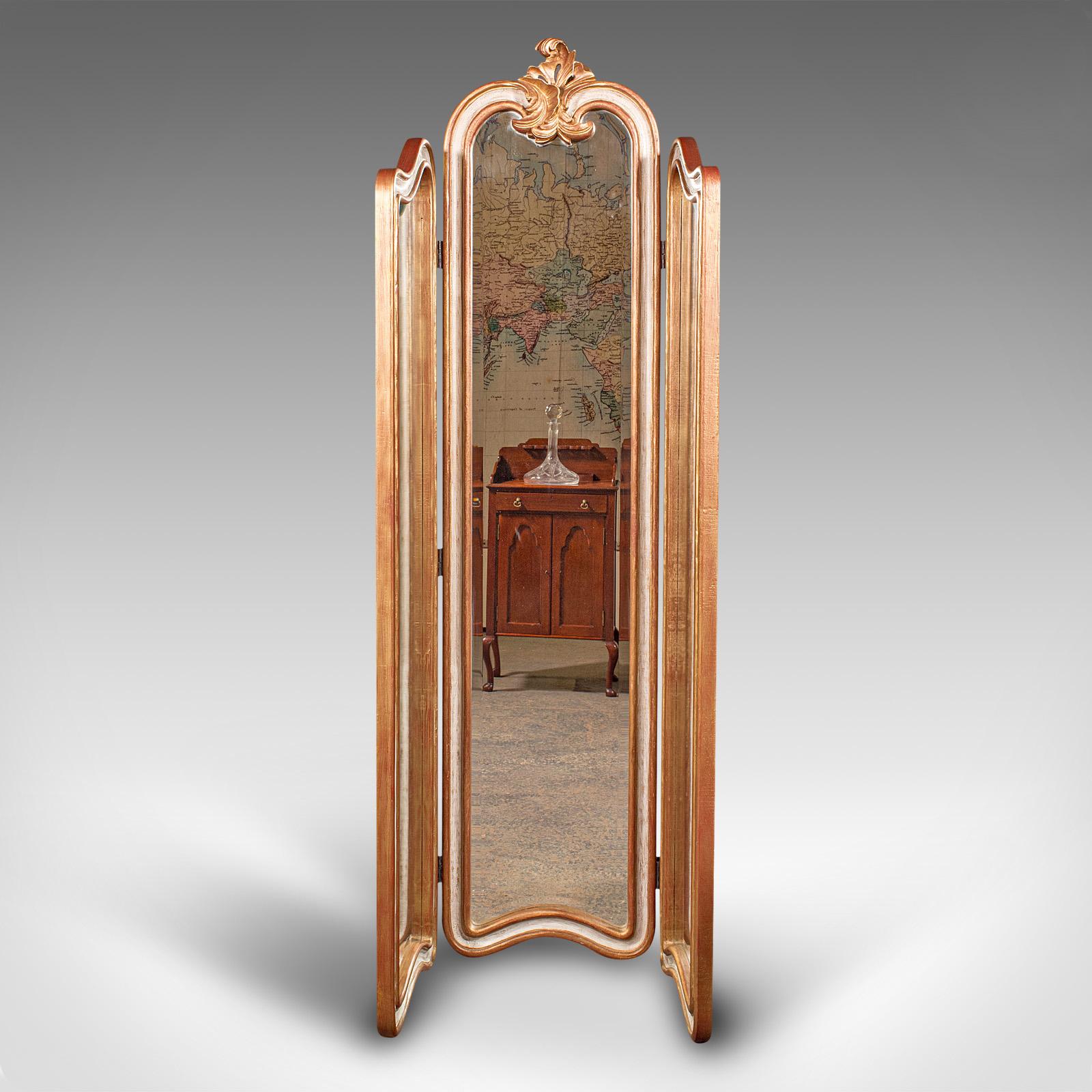 Unknown Vintage Dressing Mirror, Continental, Gilt, 3 Panel Room Divider, Privacy Screen