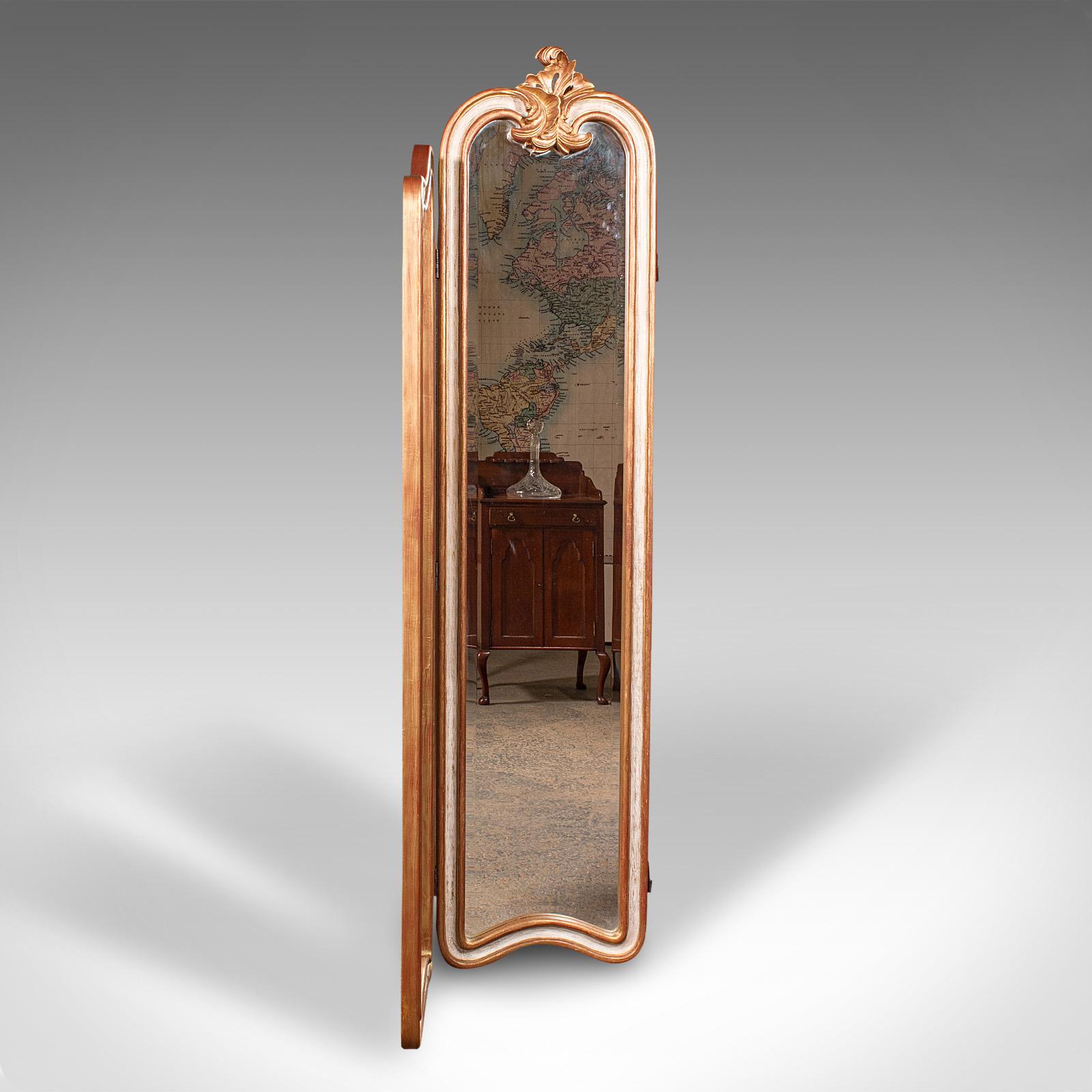 Vintage Dressing Mirror, Continental, Gilt, 3 Panel Room Divider, Privacy Screen In Good Condition In Hele, Devon, GB