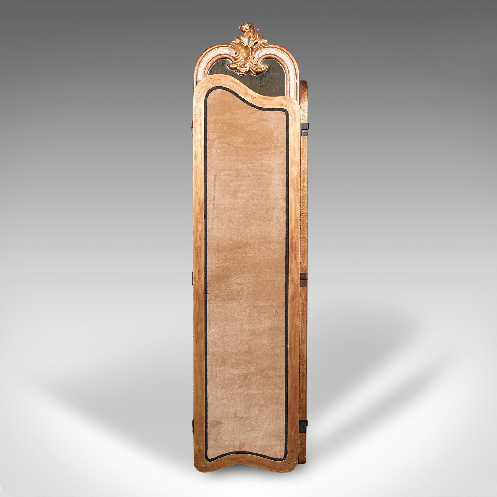 20th Century Vintage Dressing Mirror, Continental, Gilt, 3 Panel Room Divider, Privacy Screen