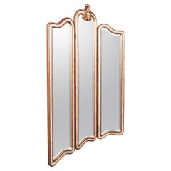 Vintage Dressing Mirror, Continental, Gilt, 3 Panel Room Divider, Privacy Screen