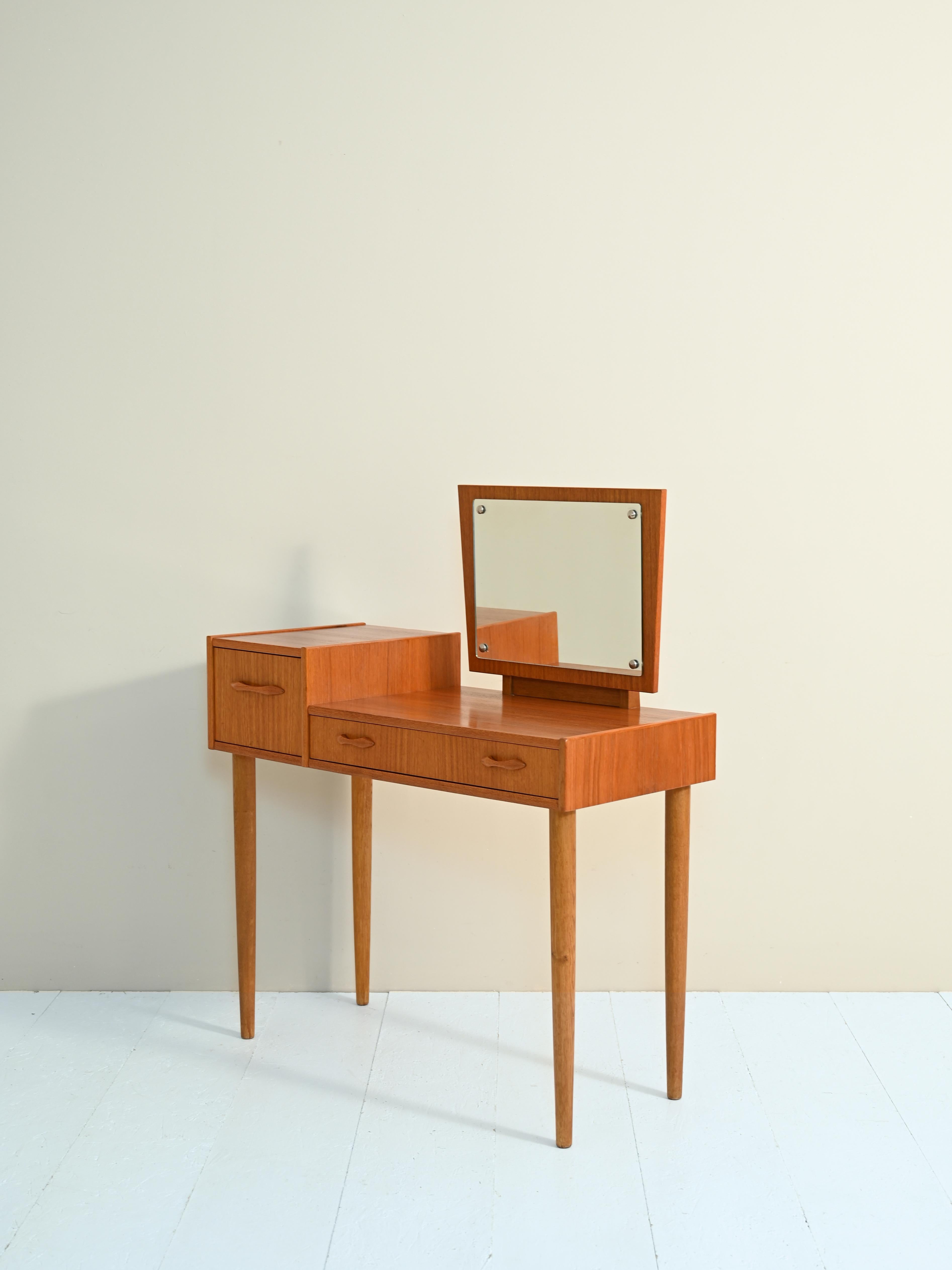 Scandinavian Modern Vintage Dressing Table with Mirror / Small Danish Desk