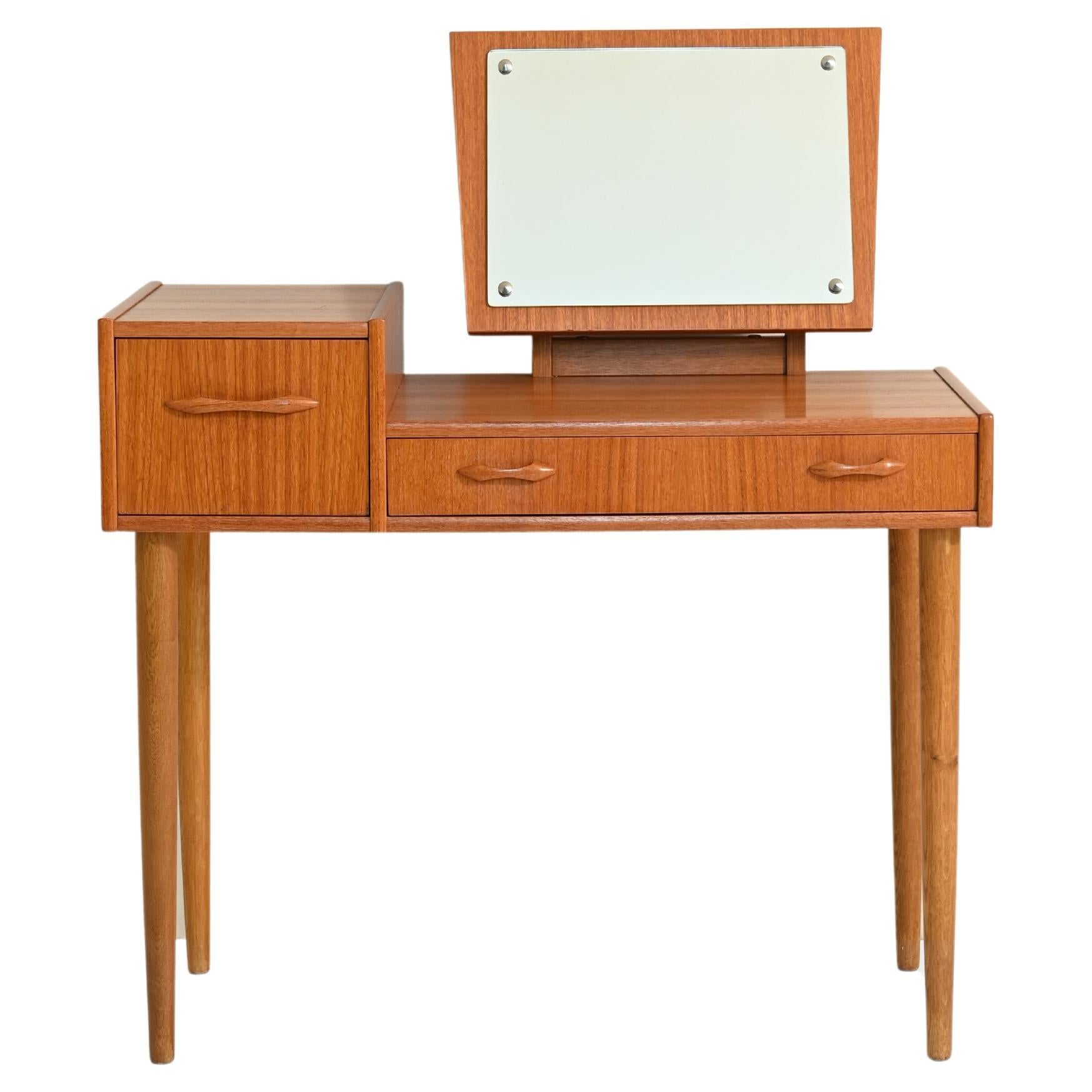 Vintage Dressing Table with Mirror / Small Danish Desk