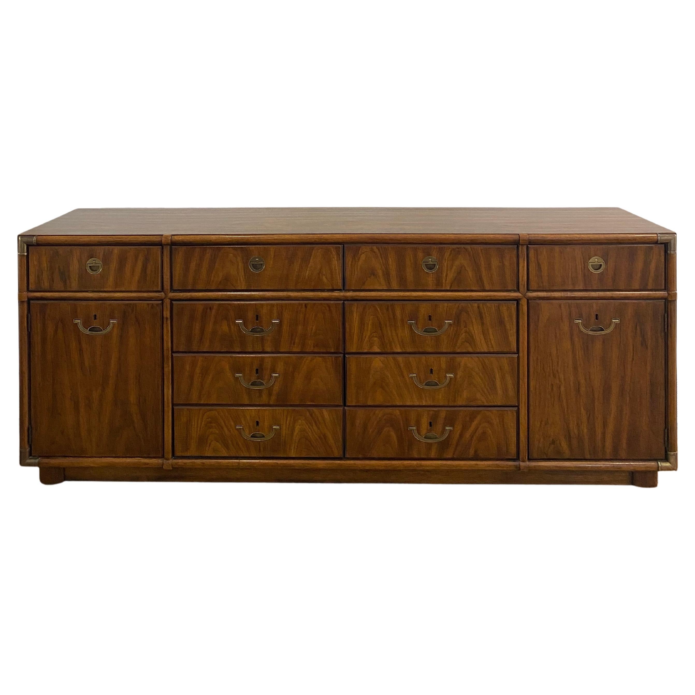 Vintage Drexel Accolade Ten-Drawer Campaign Low-Boy Dresser