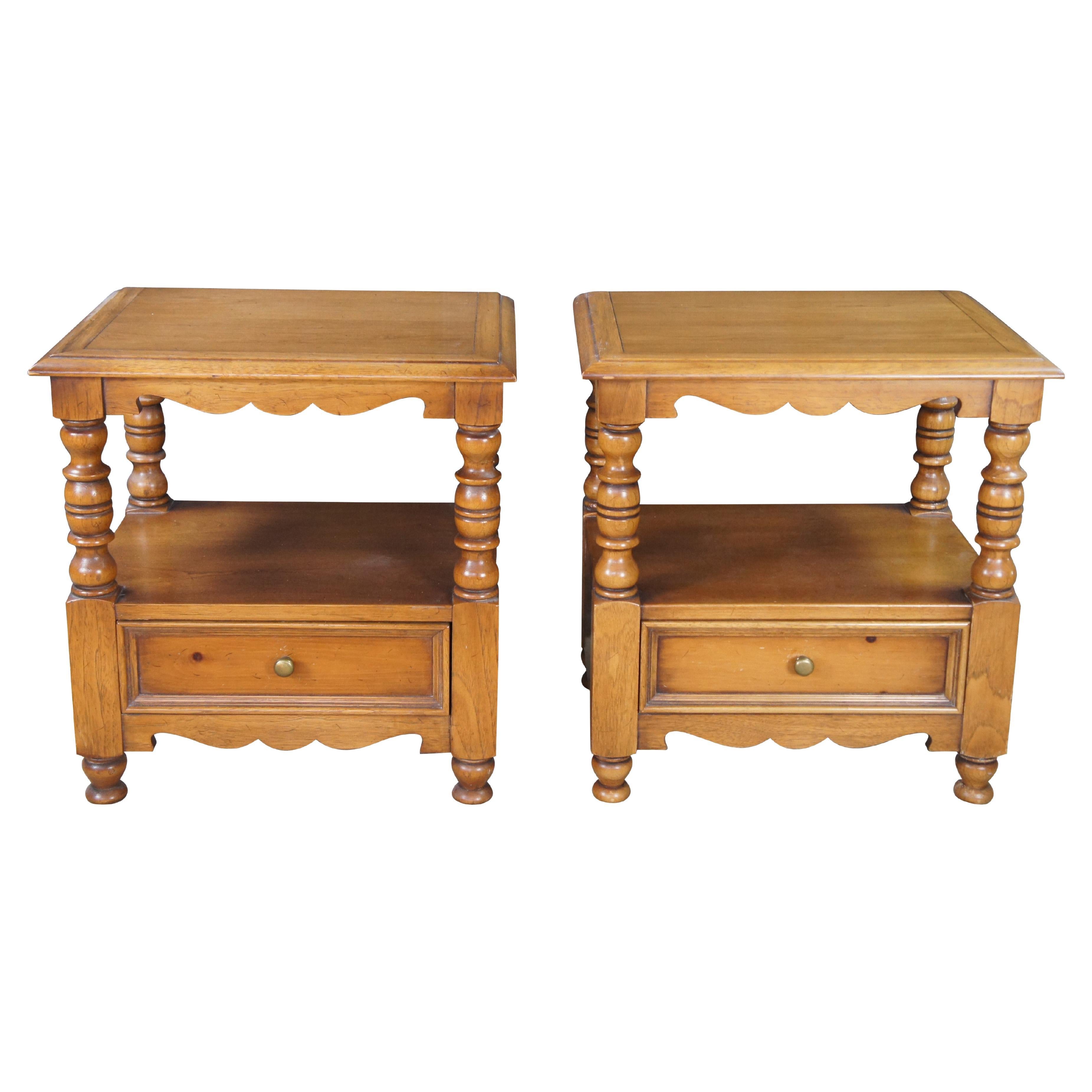 Vintage Drexel American Treasury Country Pine 2 Tier Nightstands Side Tables Pai