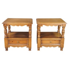 Vintage Drexel American Treasury Country Pine 2 Tier Nightstands Side Tables Pai