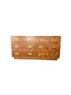 Vintage Drexel Campaign 7 Drawer Dresser Cabinet Storage with Burl Veneer