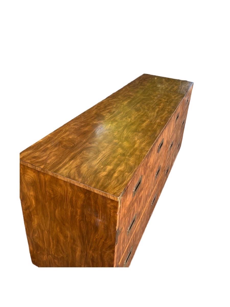 Wood Vintage Drexel Campaign 7 Drawer Dresser Cabinet Storage with Burl Veneer