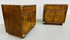 Vintage Drexel Campaign Style Walnut Nightstands - Set of 2