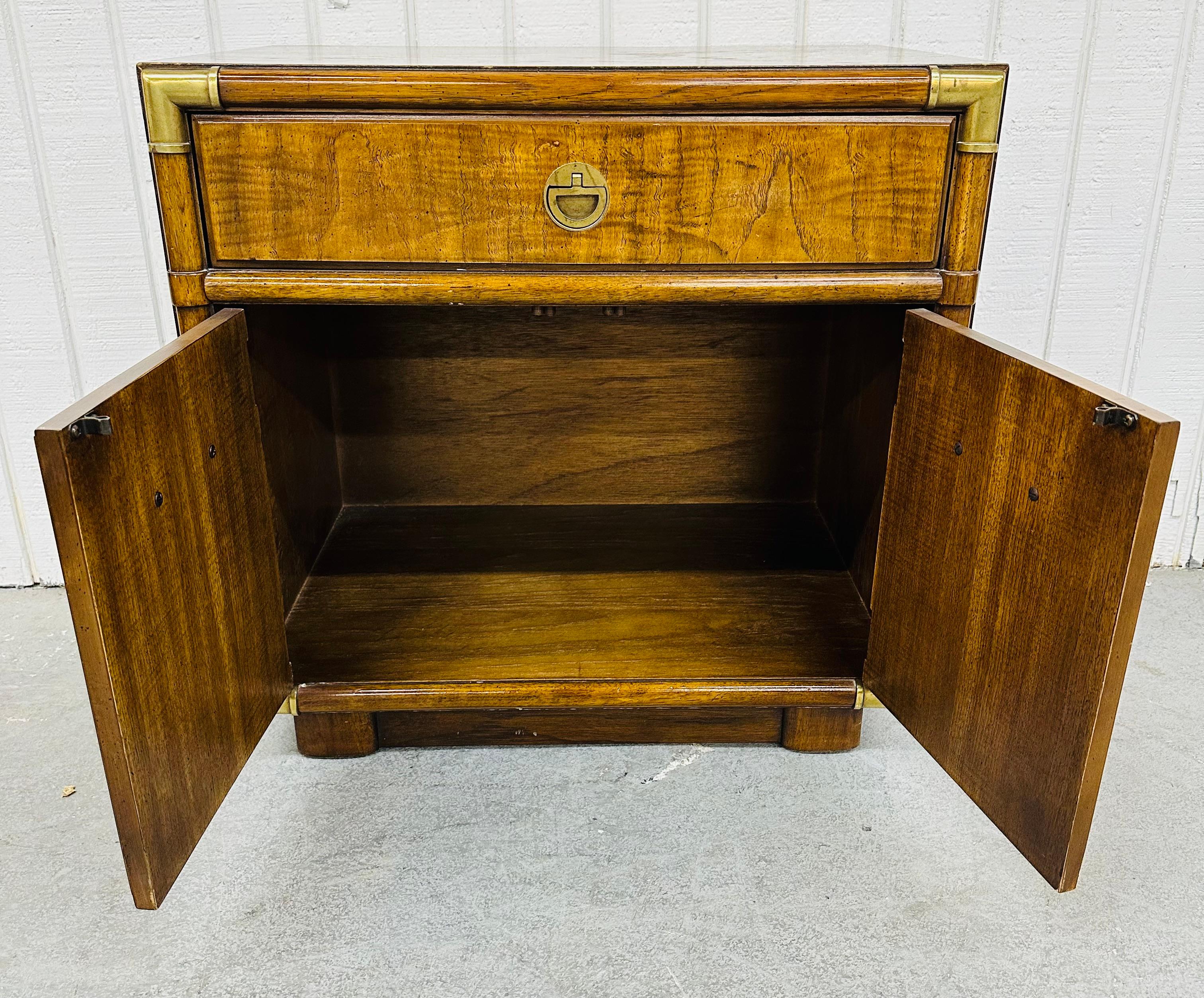 Brass Vintage Drexel Campaign Style Walnut Nightstands - Set of 2