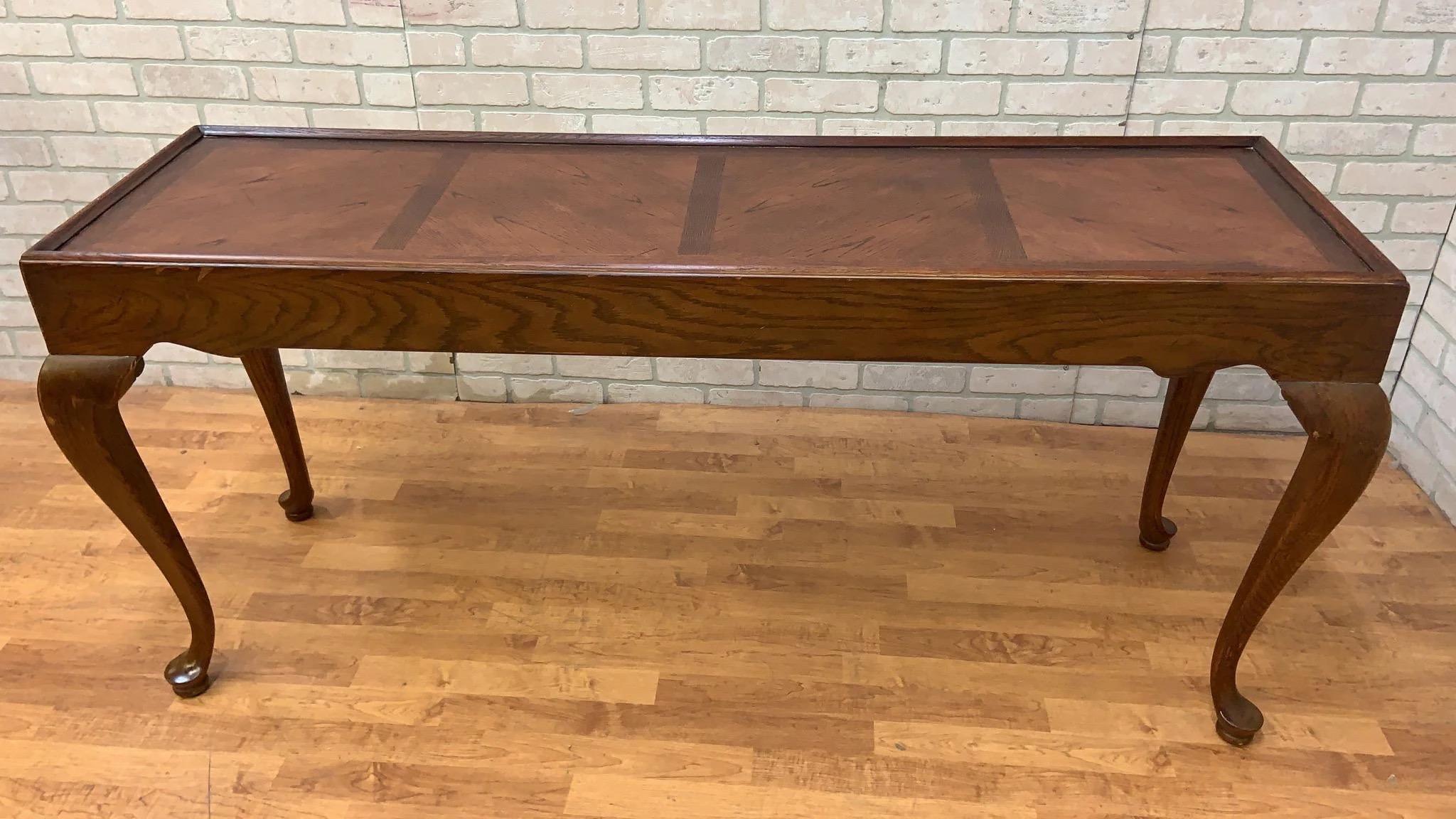 American Vintage Drexel Chatham Oaks Collection Chippendale Style Oak Console Table Desk For Sale
