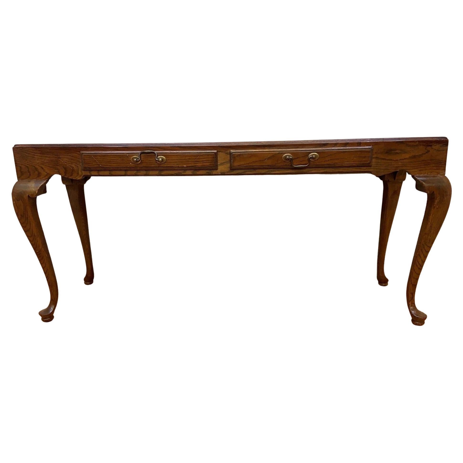 Vintage Drexel Chatham Oaks Collection Chippendale Style Oak Console Table Desk For Sale