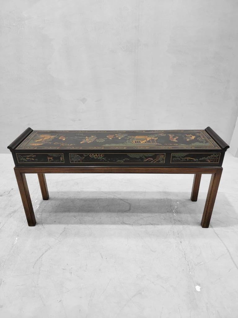 Vintage Drexel Chinoiserie Style Hand Painted Console Table In Good Condition In Chicago, IL