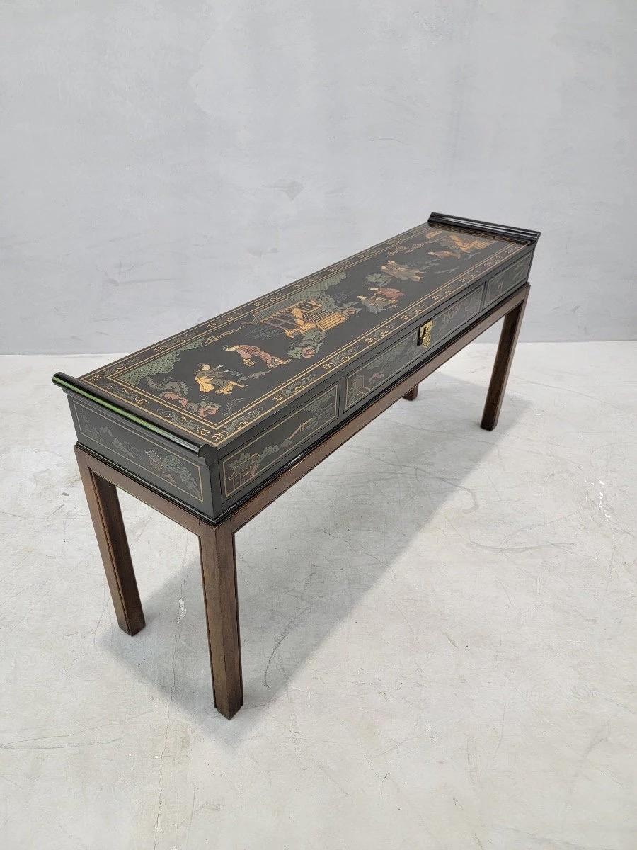 Wood Vintage Drexel Chinoiserie Style Hand Painted Console Table