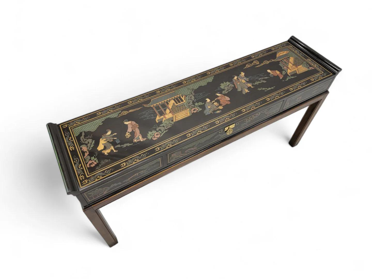 Vintage Drexel Chinoiserie Style Hand Painted Console Table 1