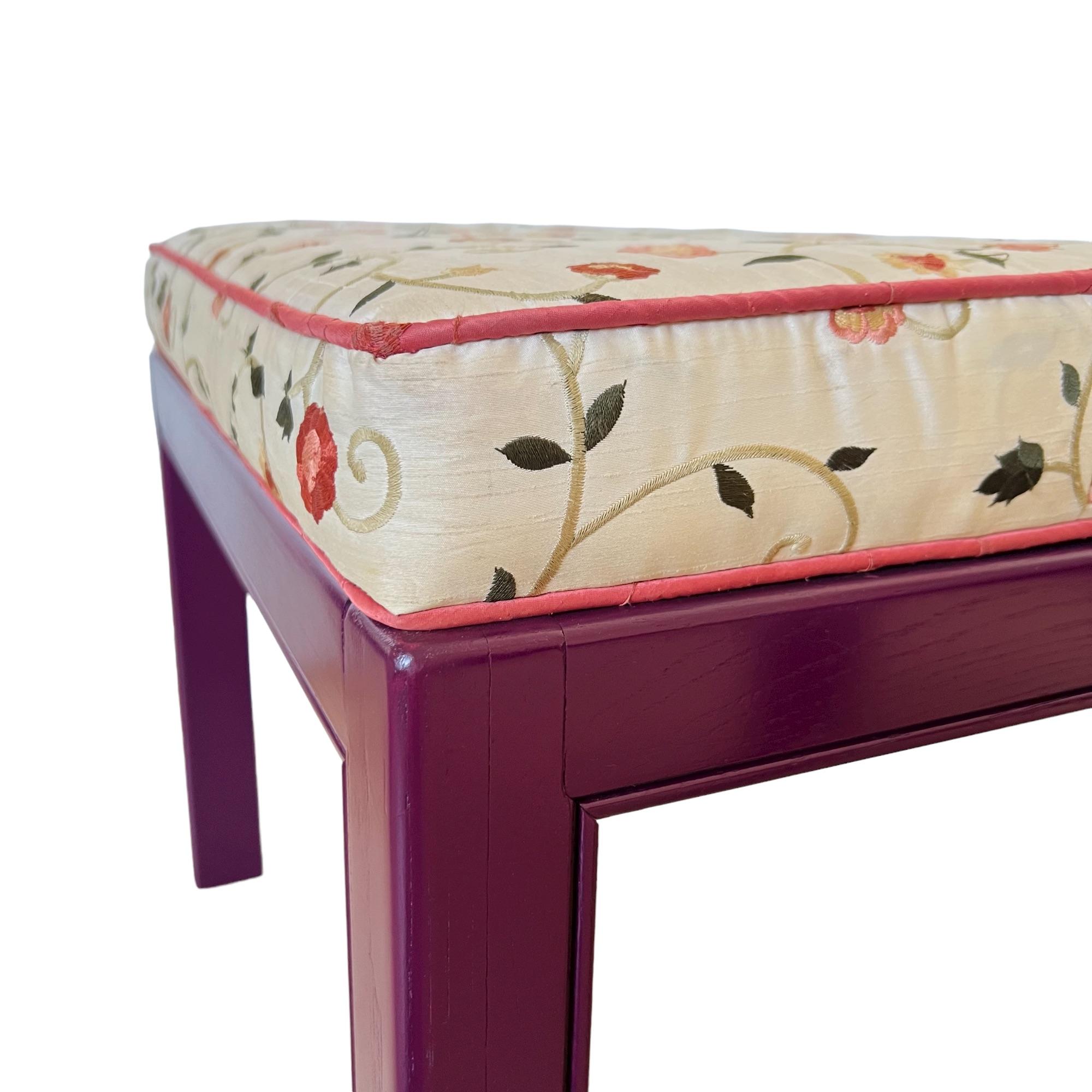 Drexel Chippendale Upholstered Aubergine Benches, a Pair 3
