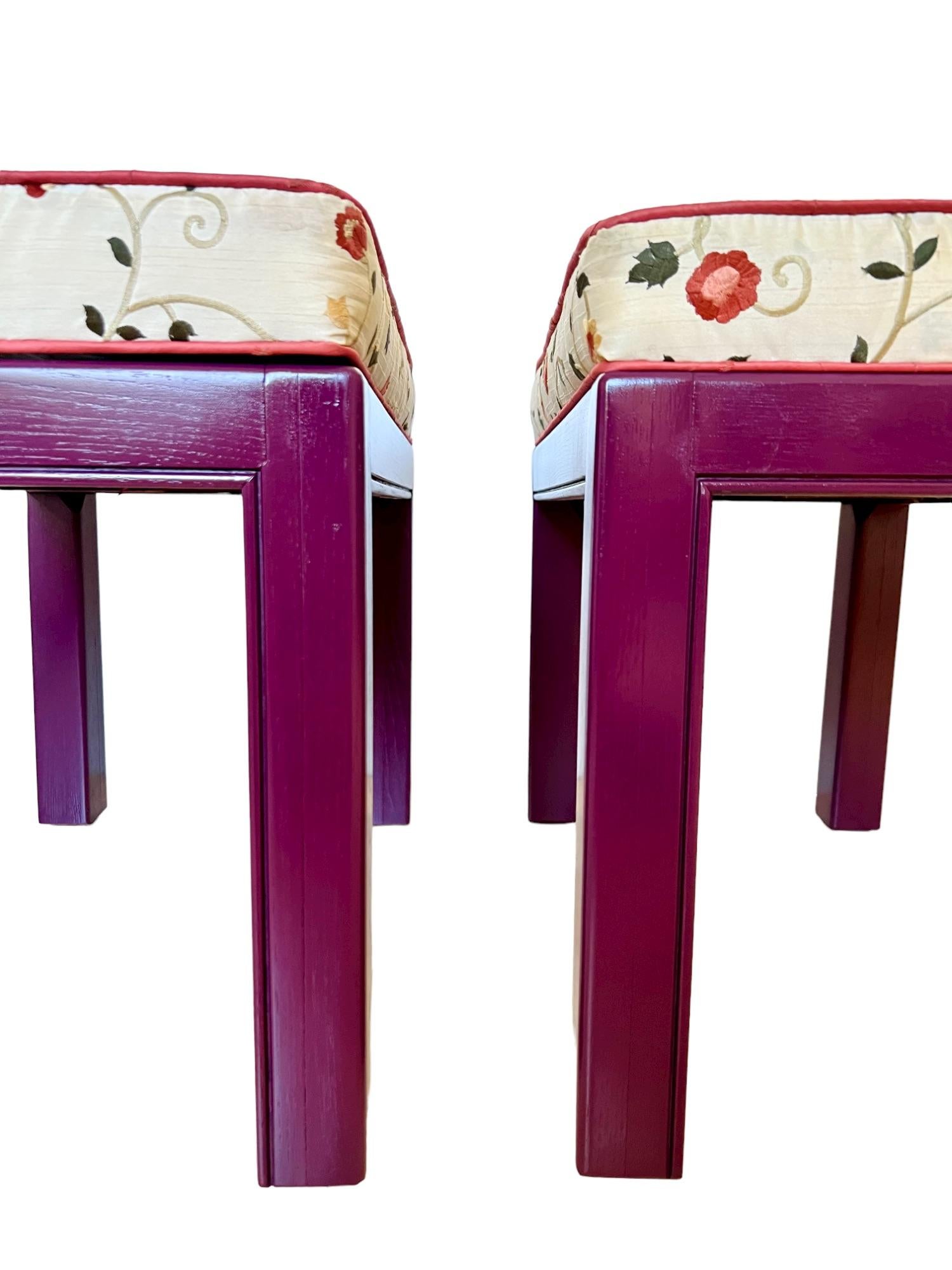 Drexel Chippendale Upholstered Aubergine Benches, a Pair 2