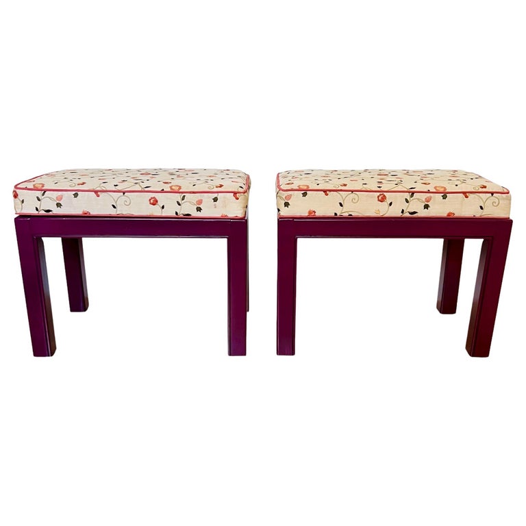 Drexel Chippendale Upholstered Aubergine Benches, a Pair For Sale