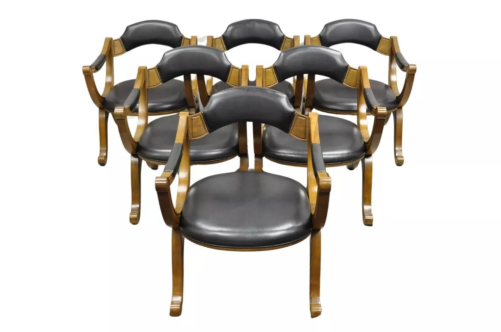 Vintage Drexel Esperanto Mid Century Spanish Style Curule Game Chairs - Set of 6 4