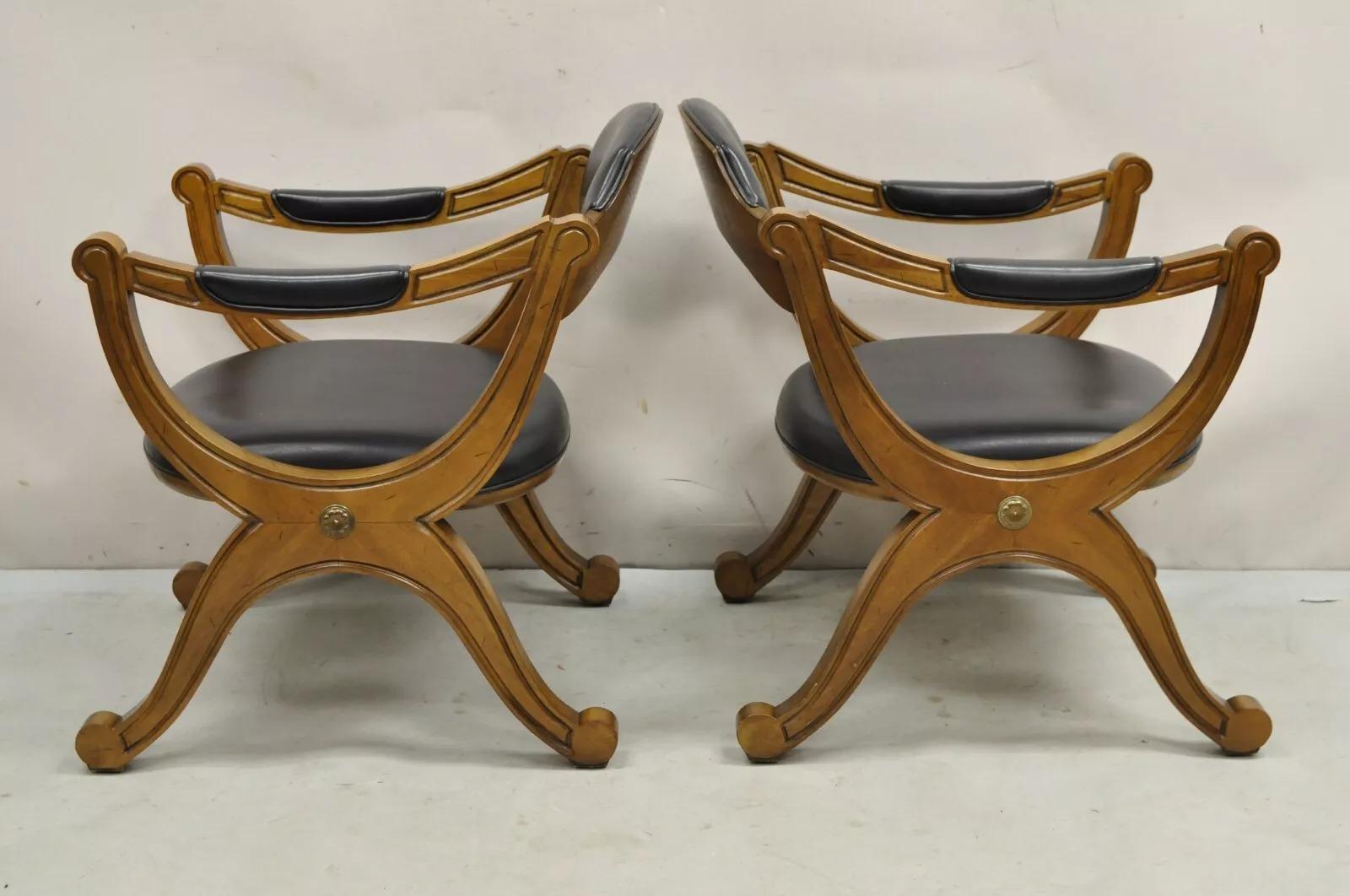 Vintage Drexel Esperanto Mid Century Spanish Style Curule Game Chairs - Set of 6 In Good Condition In Philadelphia, PA
