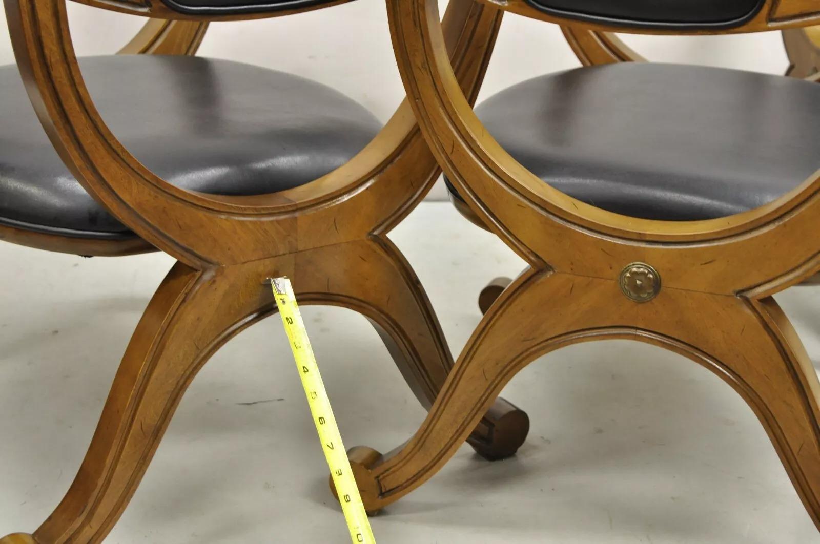 Walnut Vintage Drexel Esperanto Mid Century Spanish Style Curule Game Chairs - Set of 6