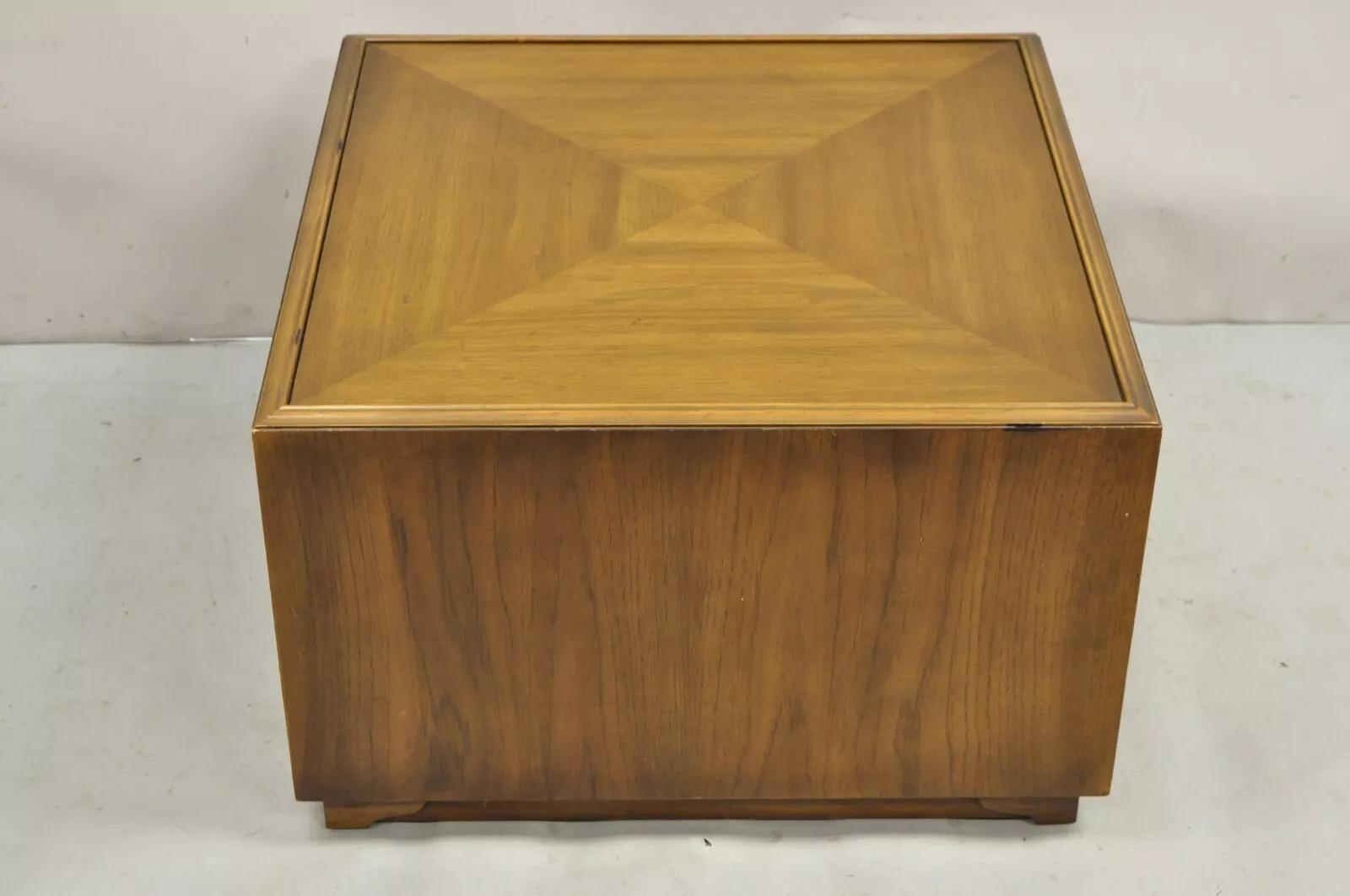 Vintage Drexel Esperanto Mid Century Walnut Low Square Side Table Cabinet 4