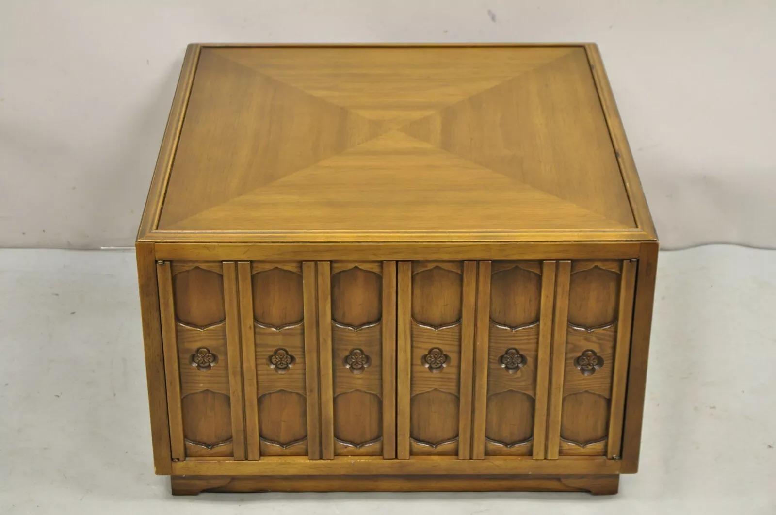 Vintage Drexel Esperanto Mid Century Walnut Low Square Side Table Cabinet 6