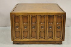 Vintage Drexel Esperanto Mid Century Walnut Low Square Side Table Cabinet