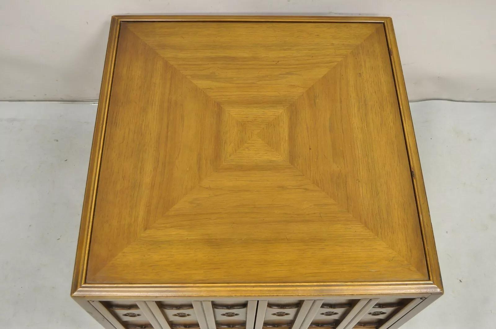 Vintage Drexel Esperanto Mid Century Walnut Low Square Side Table Cabinet In Good Condition In Philadelphia, PA