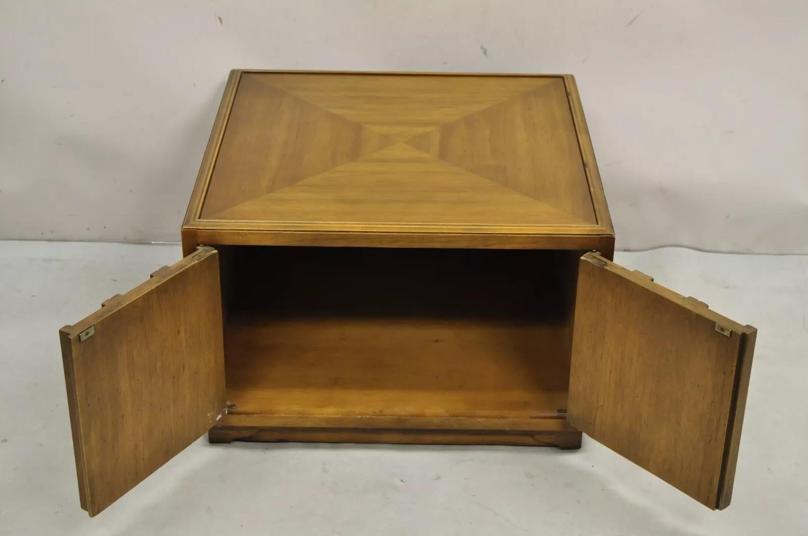 20th Century Vintage Drexel Esperanto Mid Century Walnut Low Square Side Table Cabinet