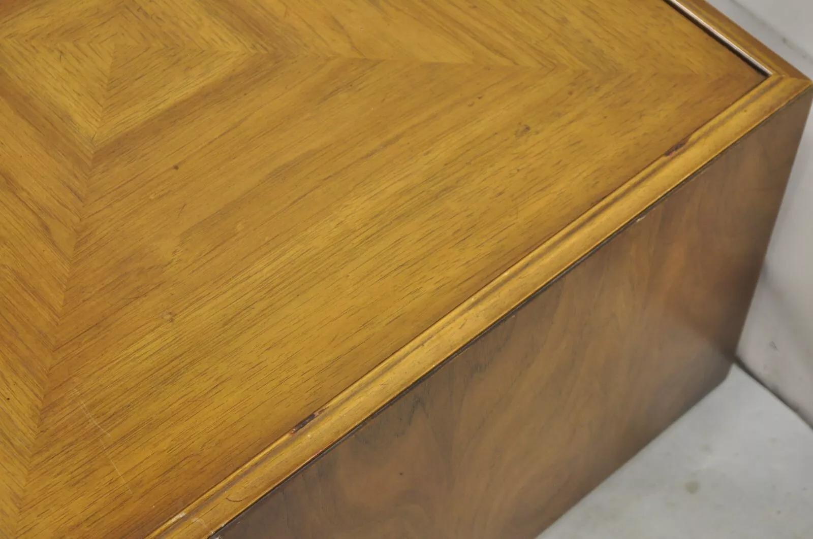 Vintage Drexel Esperanto Mid Century Walnut Low Square Side Table Cabinet 1