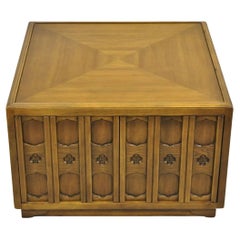 Vintage Drexel Esperanto Mid Century Walnut Low Square Side Table Cabinet