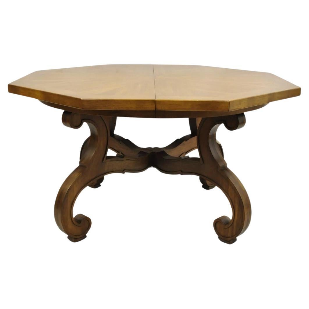 Vintage Drexel Esperanto Mid Century Walnut Octagonal Spanish Style Dining Table