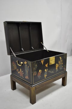 Vintage Drexel Et Cetera Black Chinoiserie Oriental Storage Trunk Chest