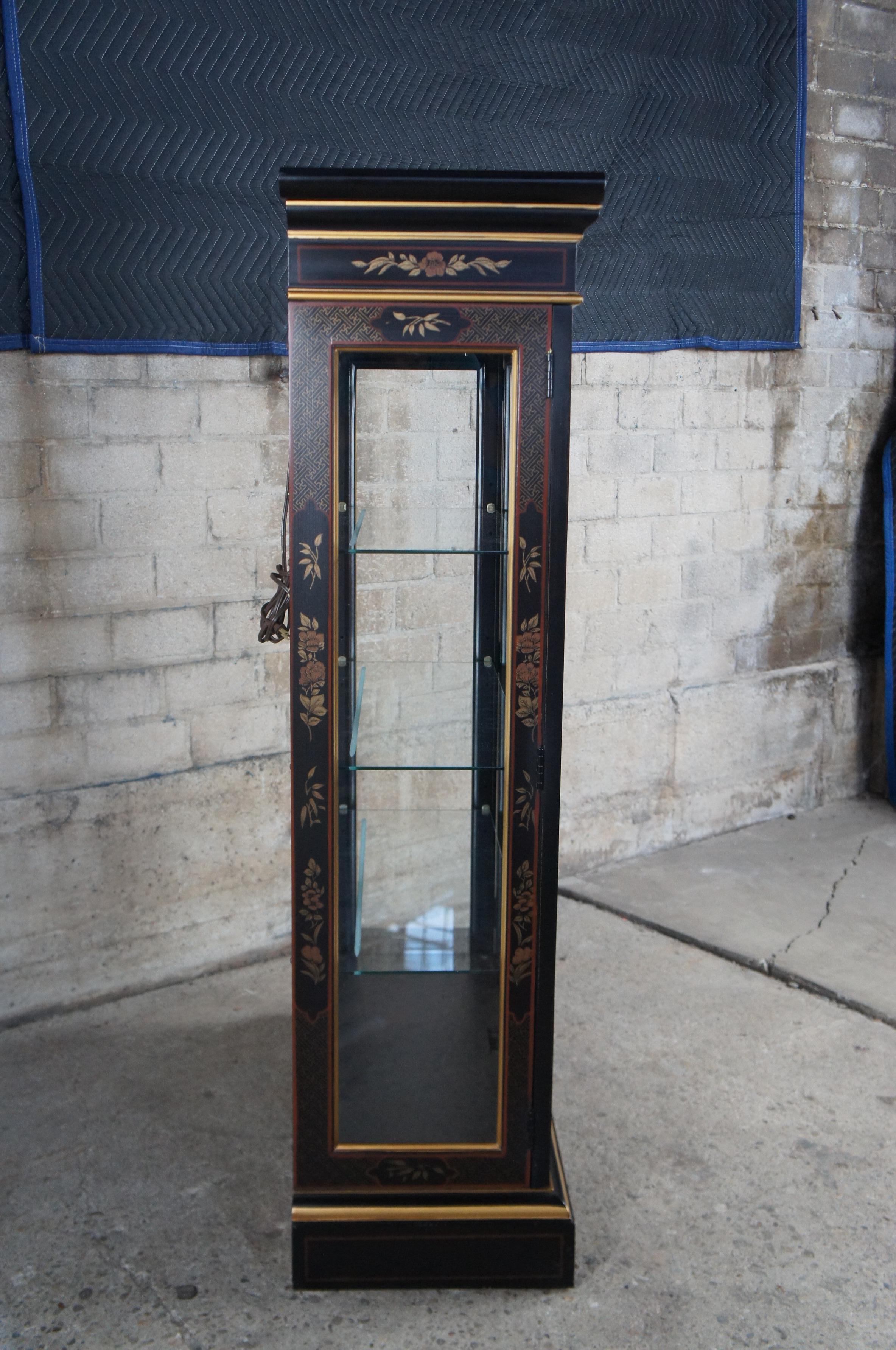 Vintage Drexel Et Cetera Chinoiserie Black Lacquer Pagoda Curio Display Cabinet 5