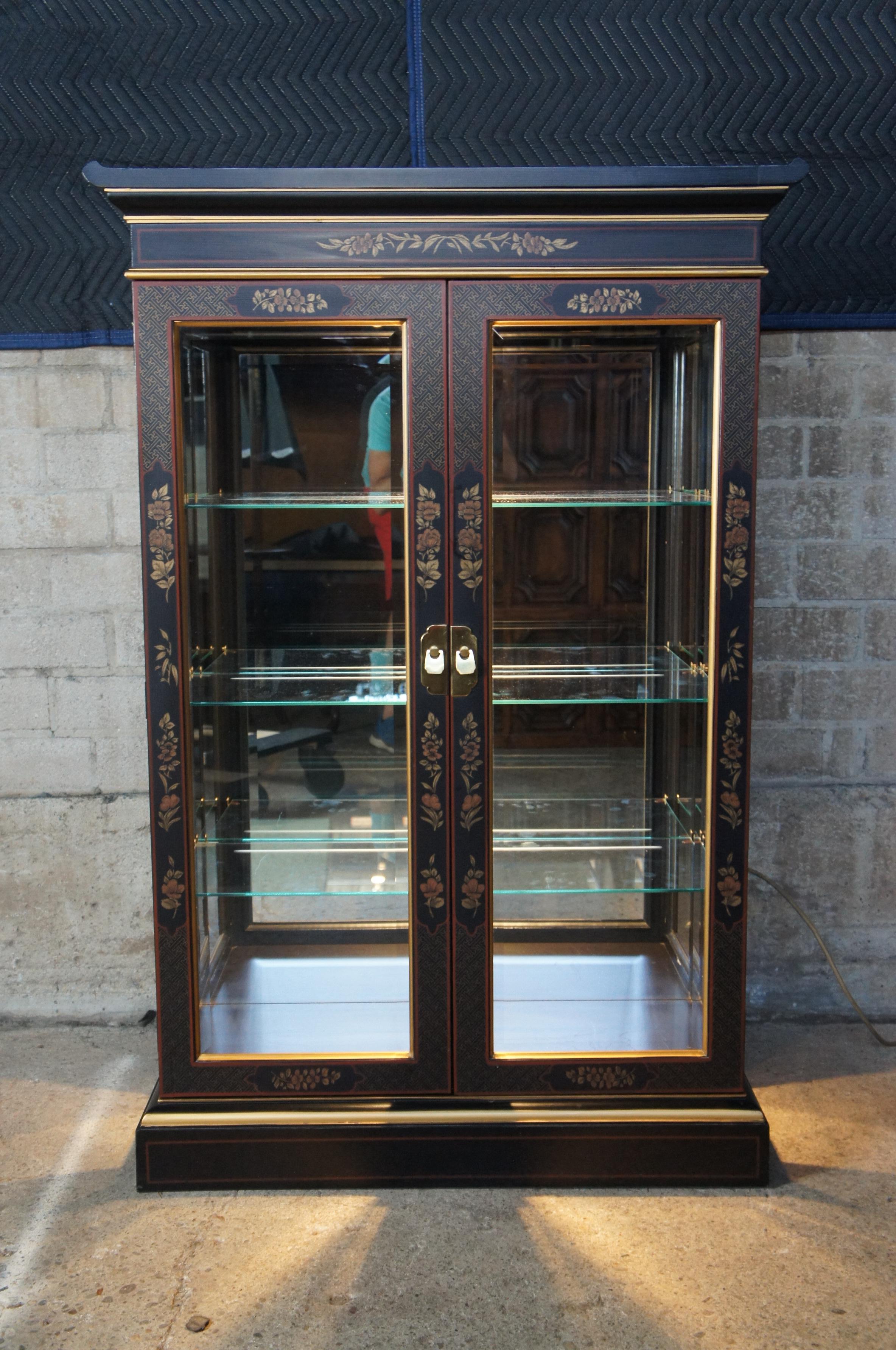 Vintage Drexel Et Cetera Chinoiserie Black Lacquer Pagoda Curio Display Cabinet 6