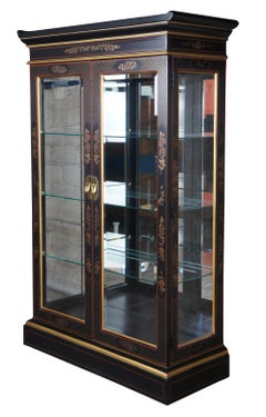 Vintage Drexel Et Cetera Chinoiserie Black Lacquer Pagoda Curio Display Cabinet