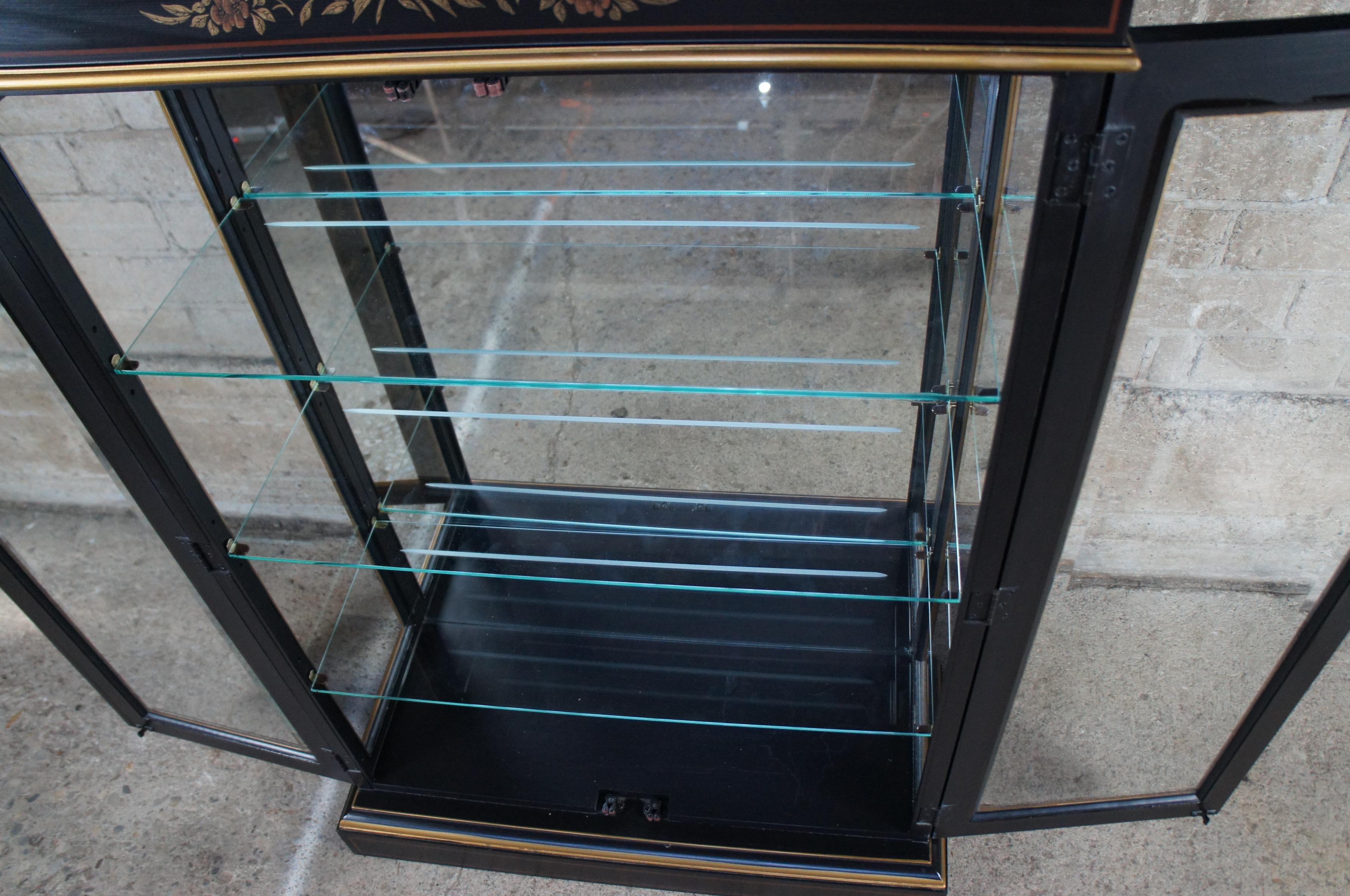 Late 20th Century Vintage Drexel Et Cetera Chinoiserie Black Lacquer Pagoda Curio Display Cabinet