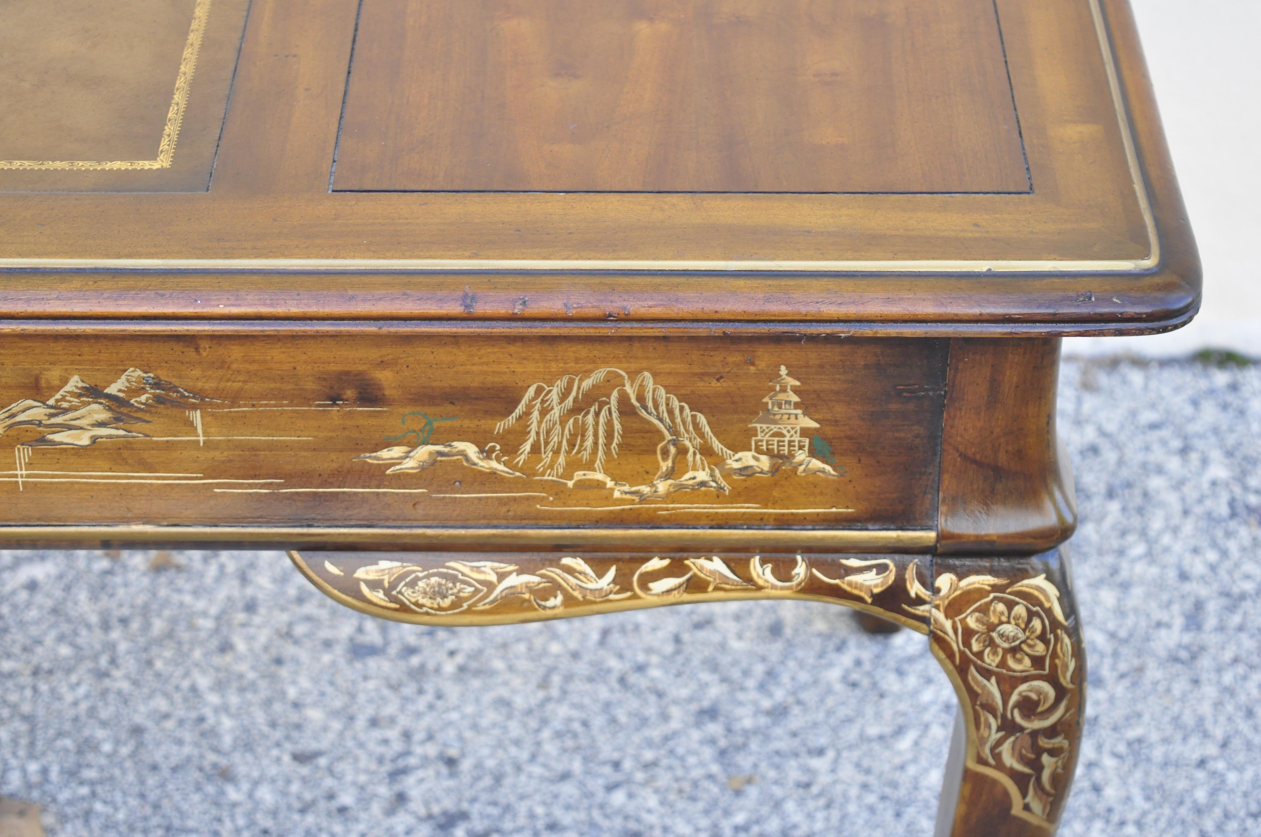 Vintage Drexel Et Cetera Chinoiserie Leather Top Hand Painted Writing Desk 4