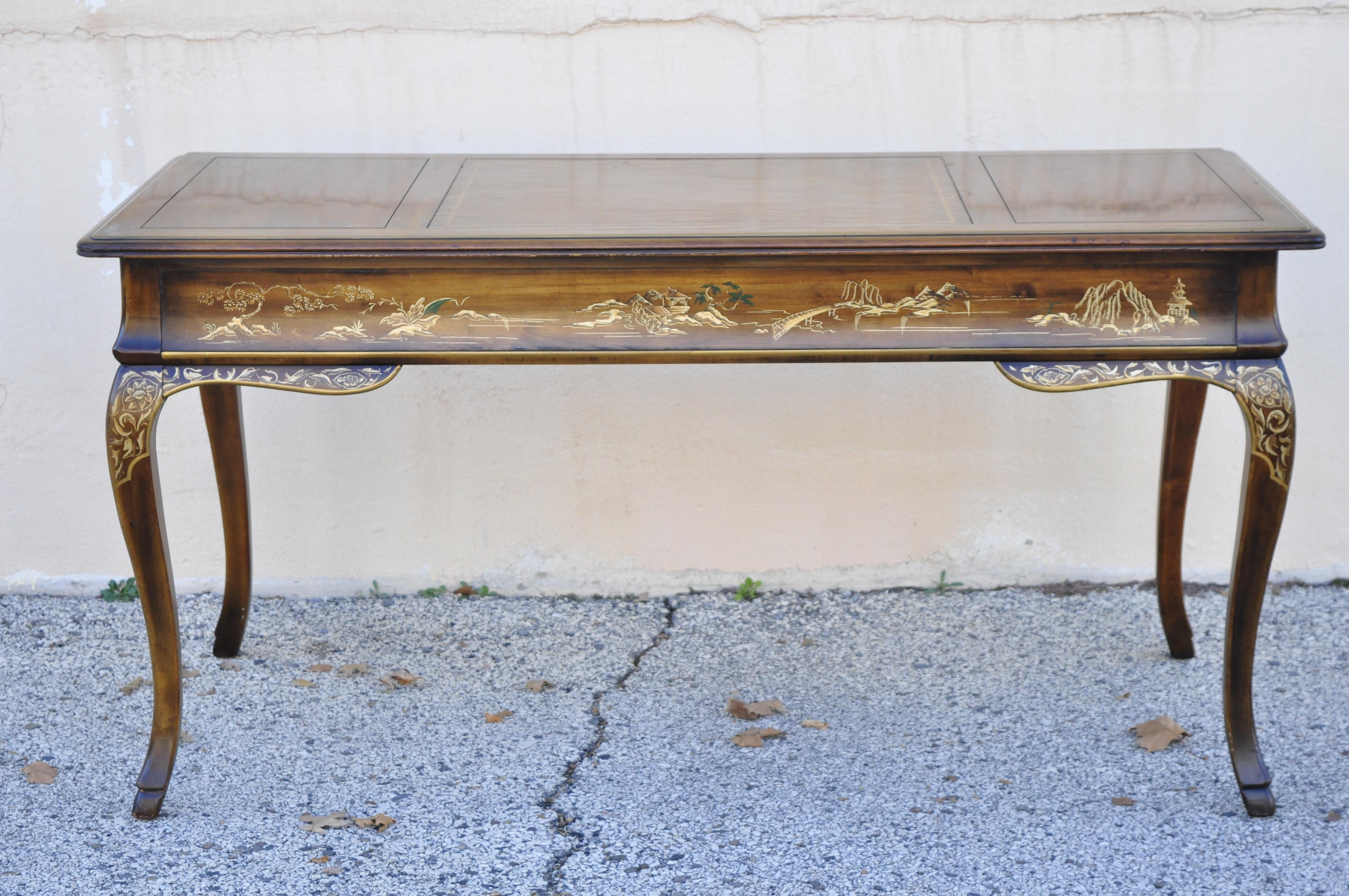 Vintage Drexel Et Cetera Chinoiserie Leather Top Hand Painted Writing Desk 1
