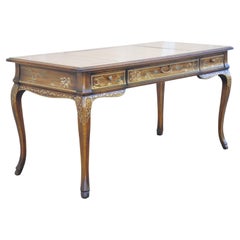 Bureau vintage Drexel Et Cetera Chinoiserie avec dessus en cuir peint à la main