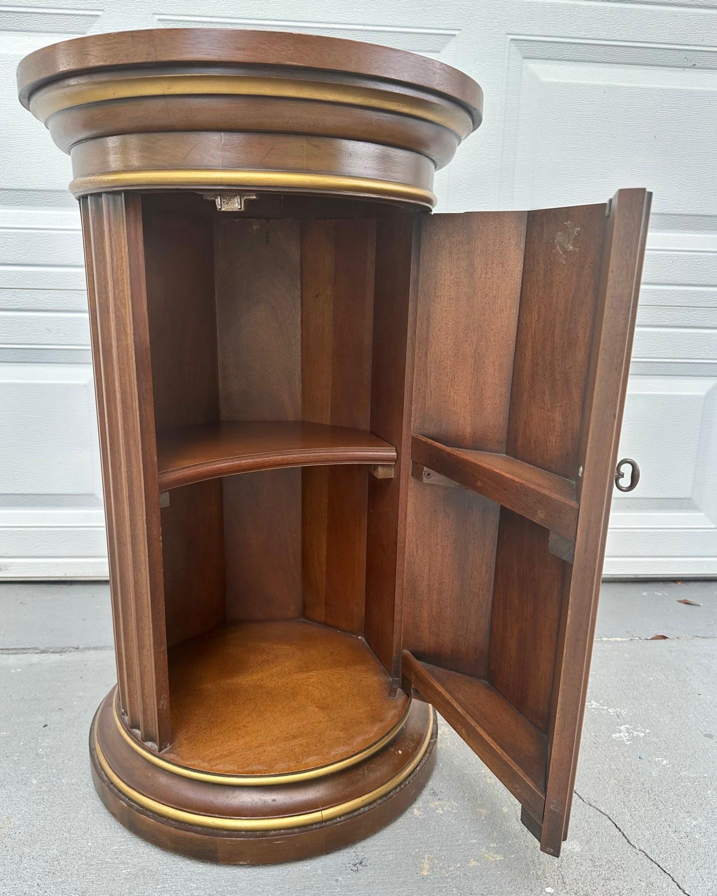 American Vintage Drexel Et- Cetera Fluted Column Parquetry Top Pedestal Cabinet. For Sale