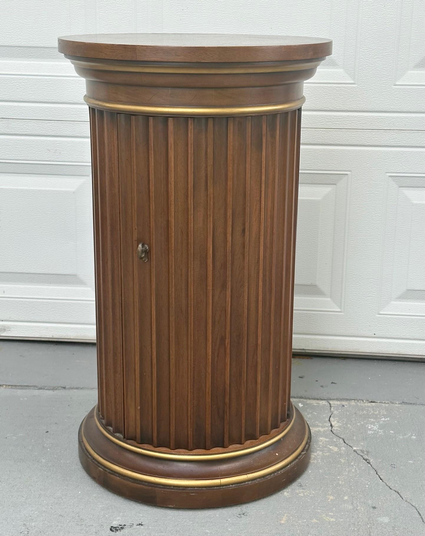 Mahogany Vintage Drexel Et- Cetera Fluted Column Parquetry Top Pedestal Cabinet. For Sale