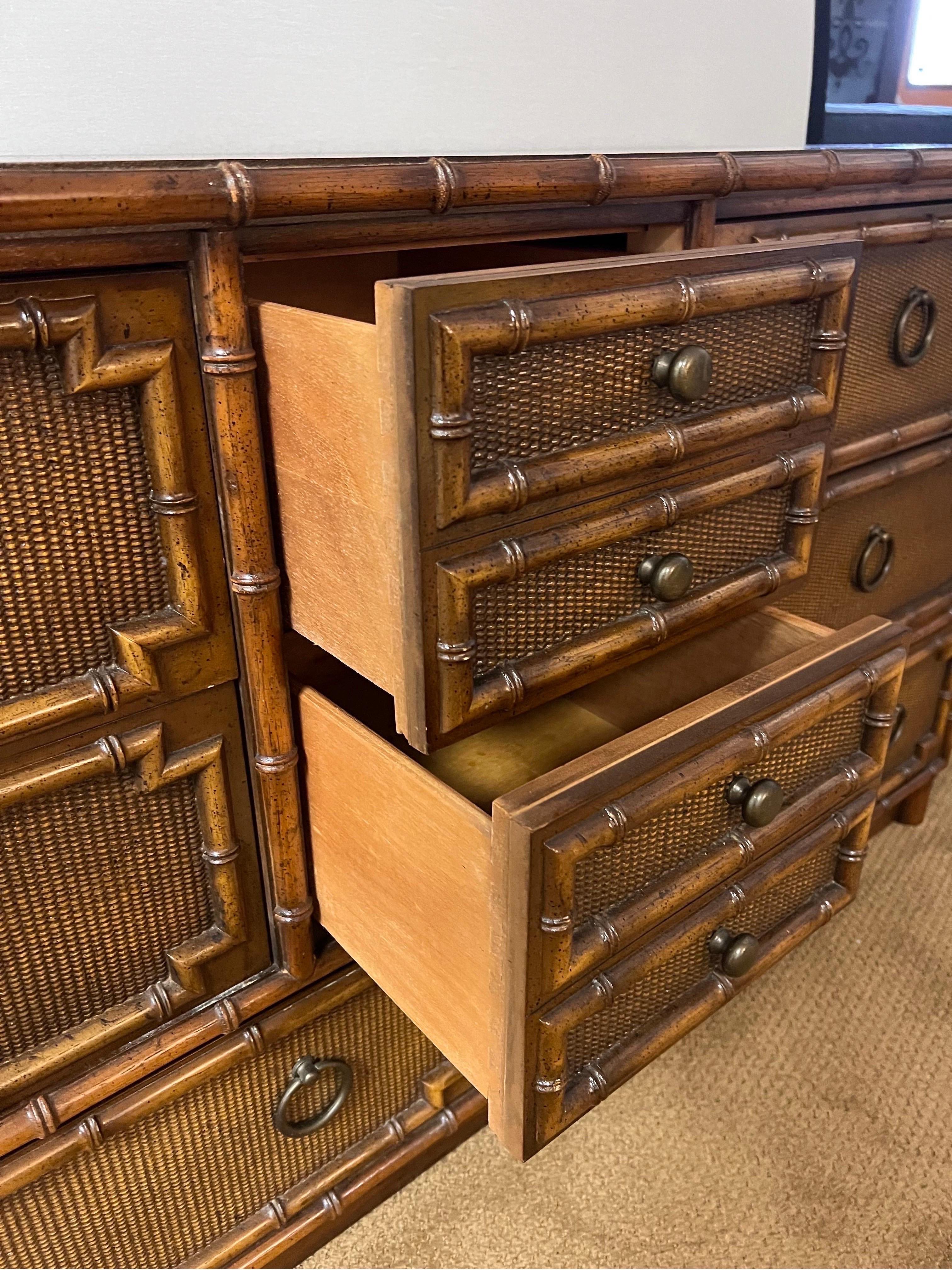 Vintage Drexel Faux Bamboo and Rattan Dresser In Good Condition In West Hartford, CT