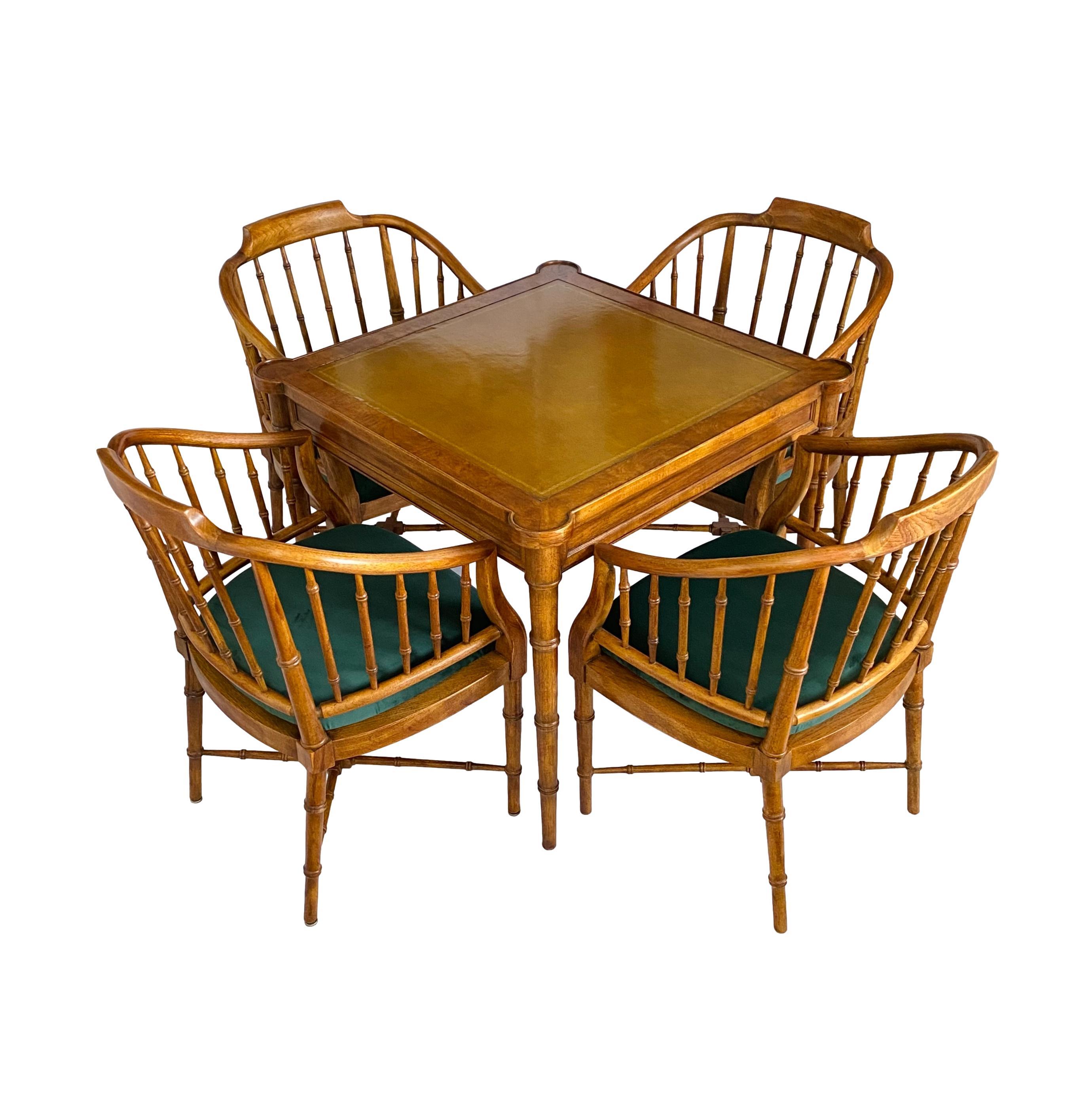 American Vintage Drexel Hollywood Regency Faux Bamboo Armchairs, Set of 4