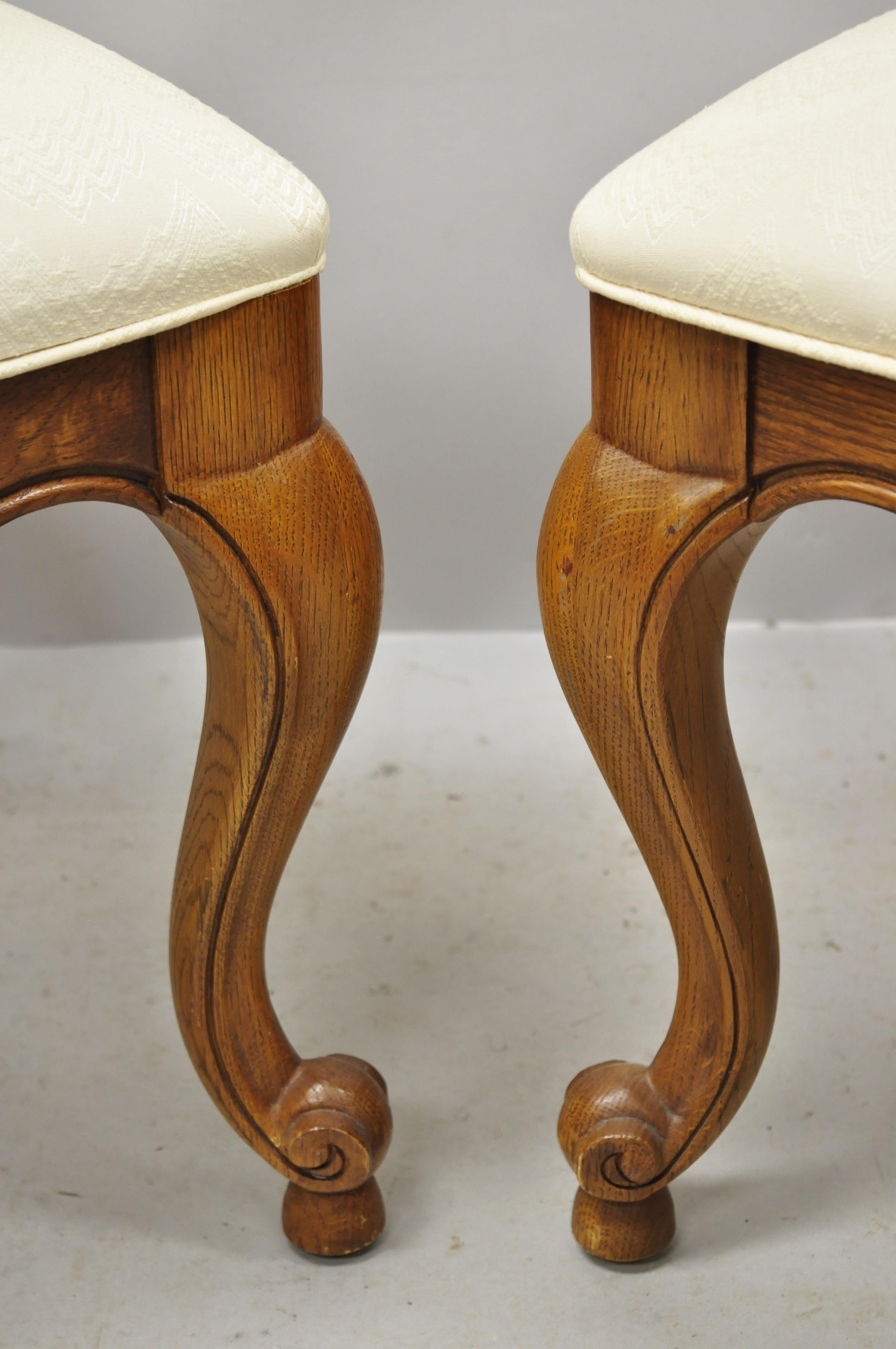 North American Vintage Drexel French Provincial Oakwood Cabriole Leg Stool Bench, a Pair