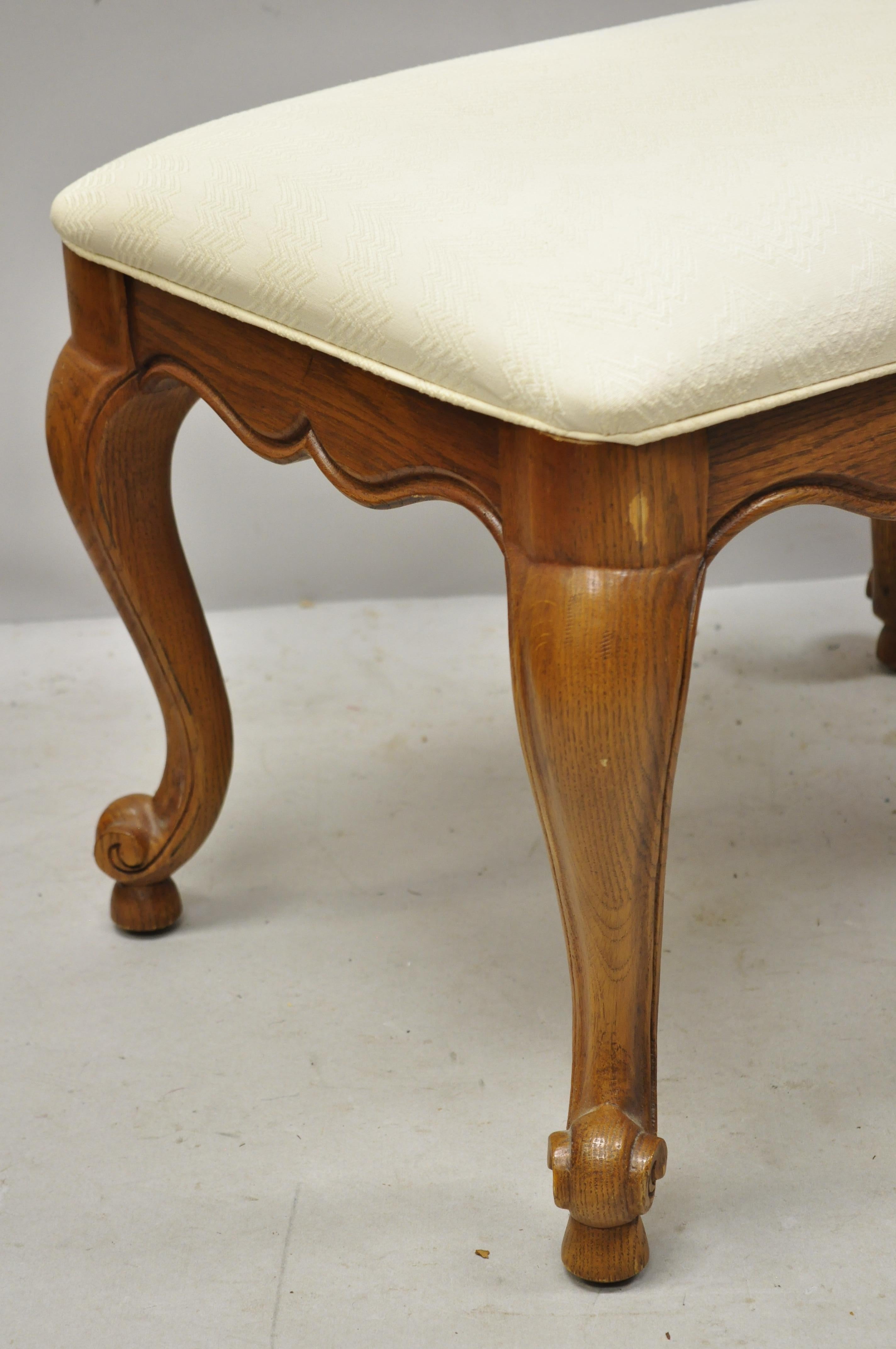 20th Century Vintage Drexel French Provincial Oakwood Cabriole Leg Stool Bench, a Pair